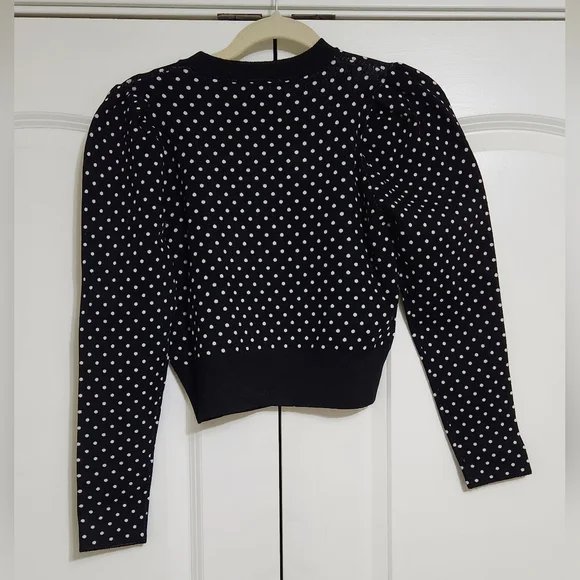 Zara Black Knit Cardigan with White Polka Dots. Size Medium - Picture 4 of 9